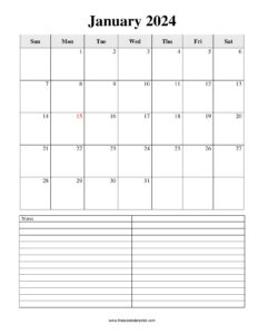 January 2024 Calendar Printable PDF Blank Templates