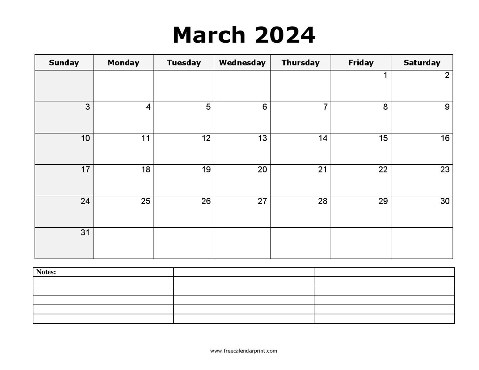 Free Printable March 2024 Calendar PDF Templates