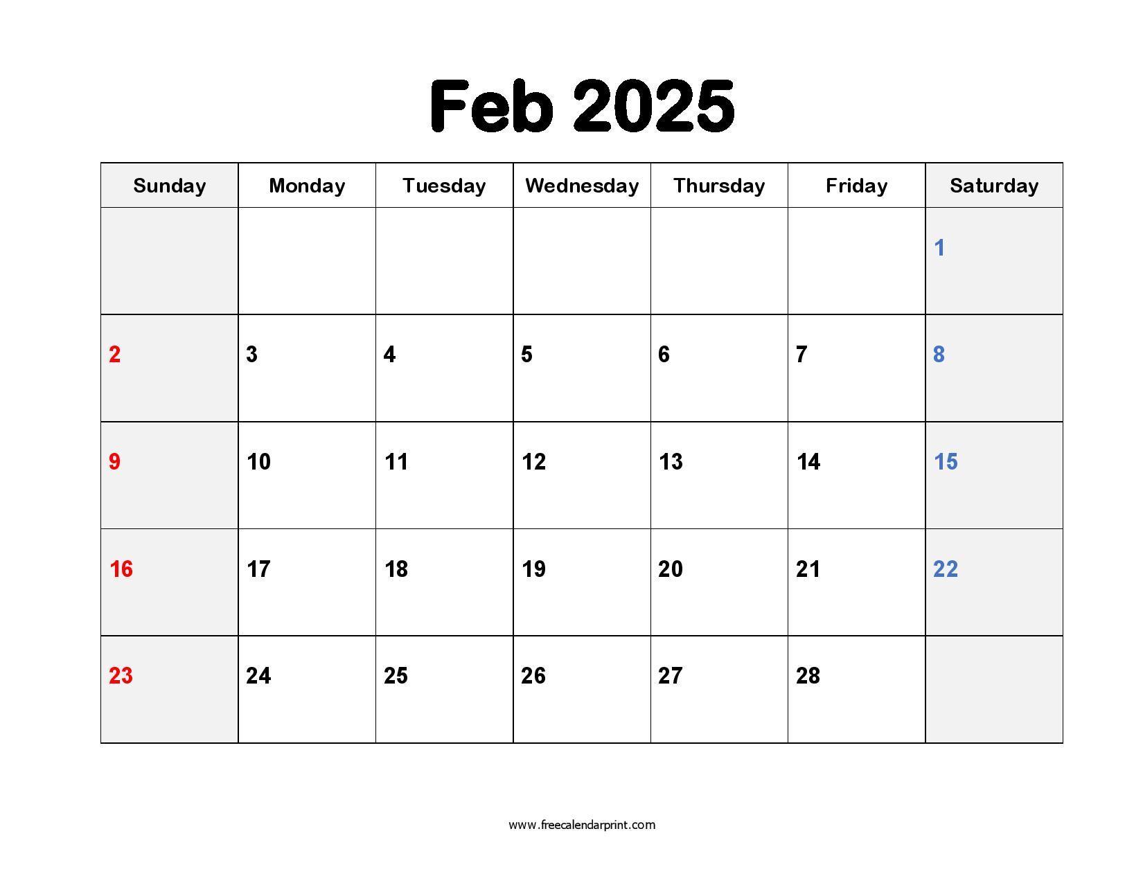 Fabruary 2025 calendar