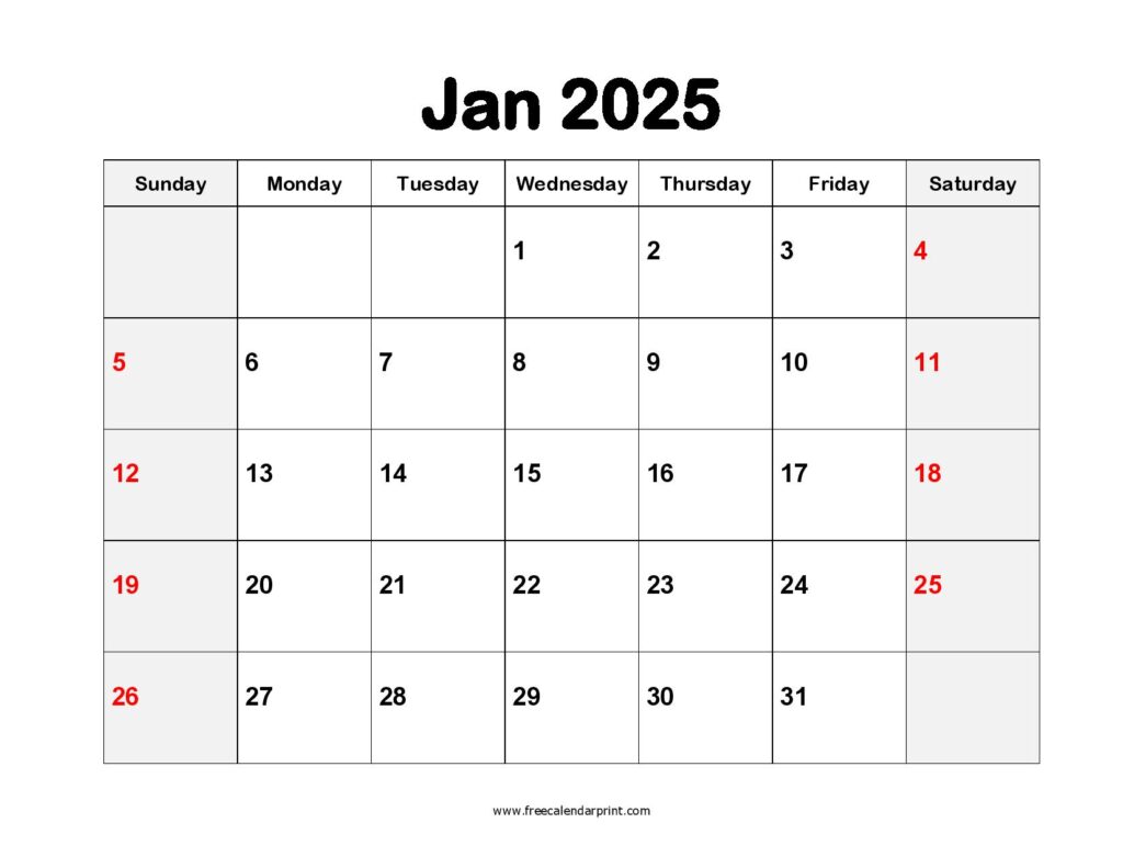 January 2025 Calendar Printable