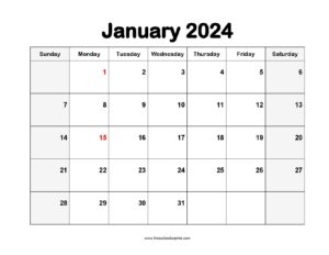 January 2024 printable calendar