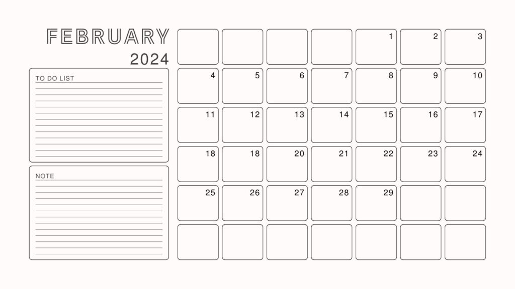 blank February 2024 calendar