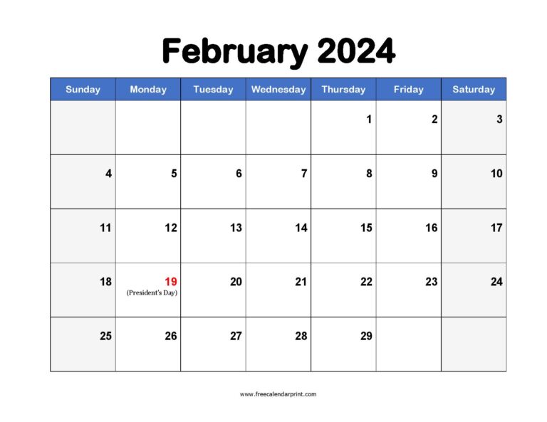 February 2024 Calendar Printable PDF Blank Templates