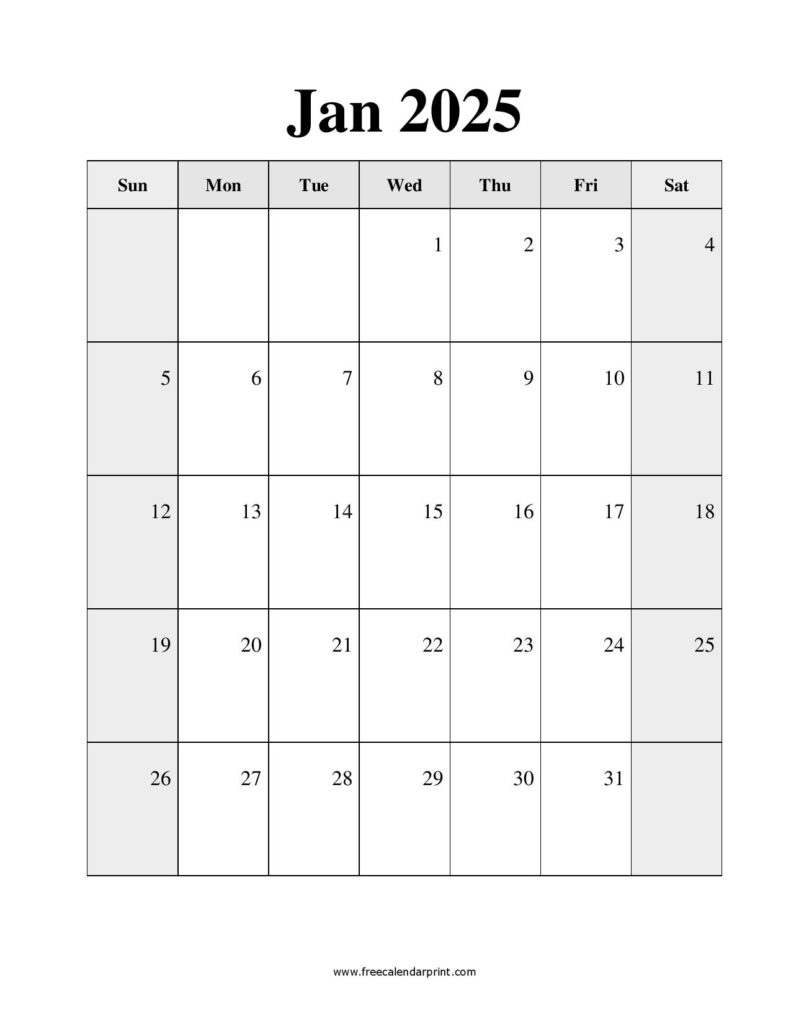 Printable Calendar January 2025