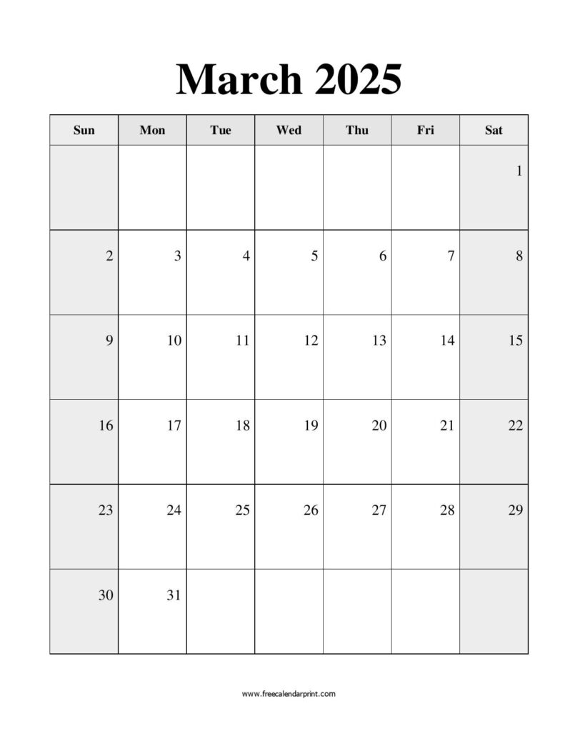 Free March 2025 Calendar