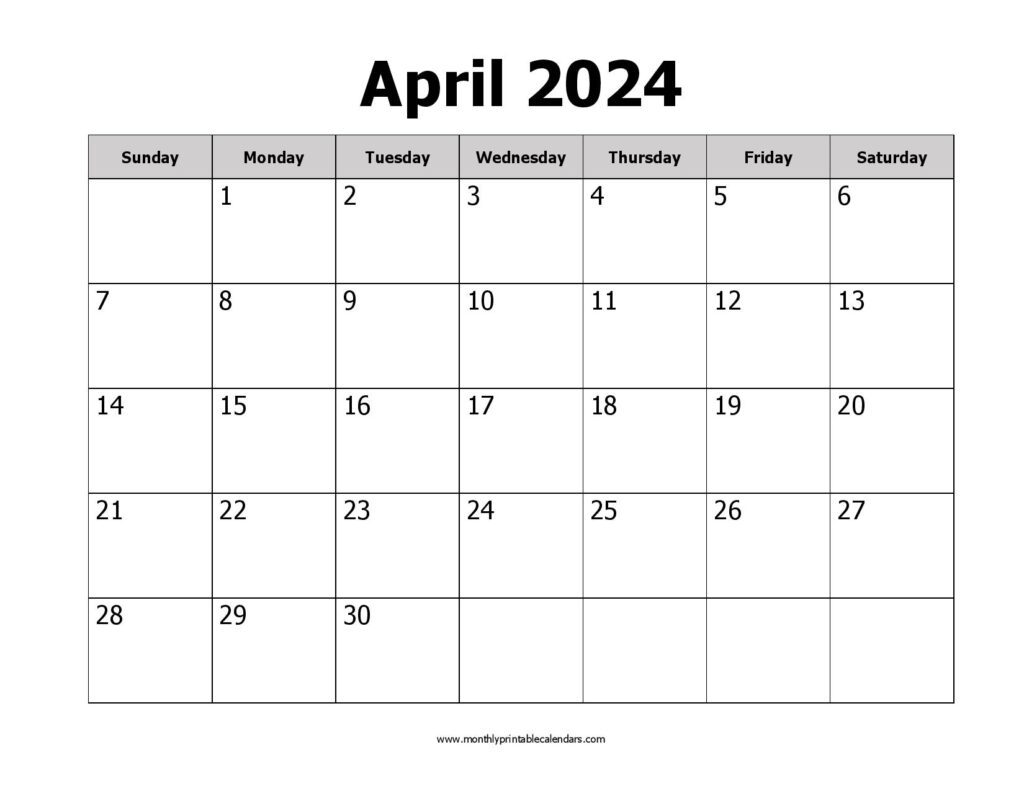 April 2024 Calendar Printable