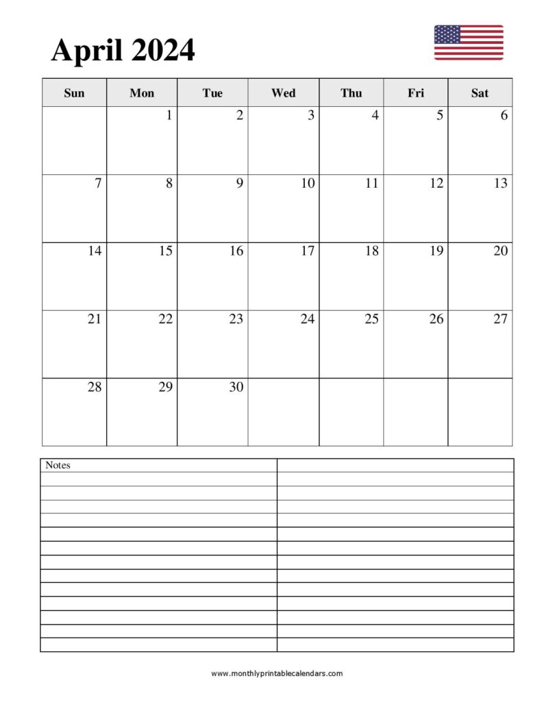 Free Printable April 2024 Calendar PDF Templates