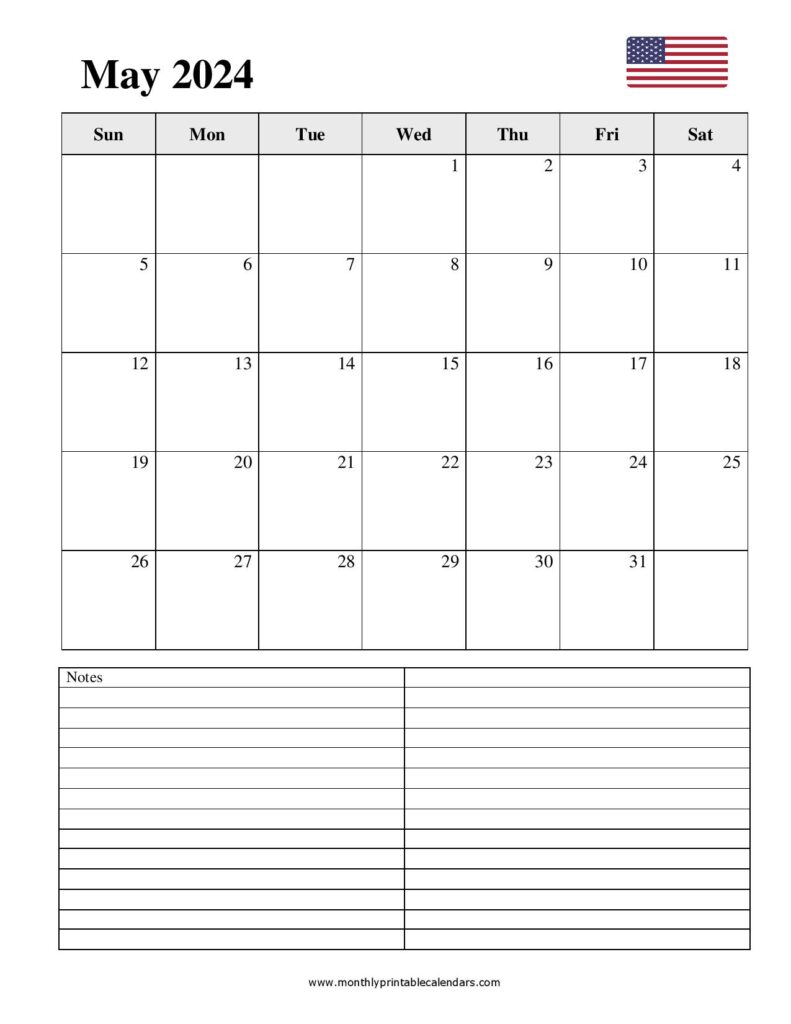 Blank May 2024 calendar printable