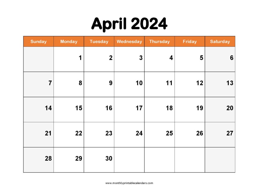 Printable April 2024 Calendar