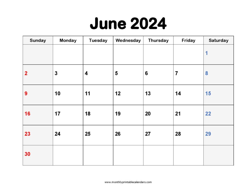 Free Printable June 2024 Calendar PDF Templates