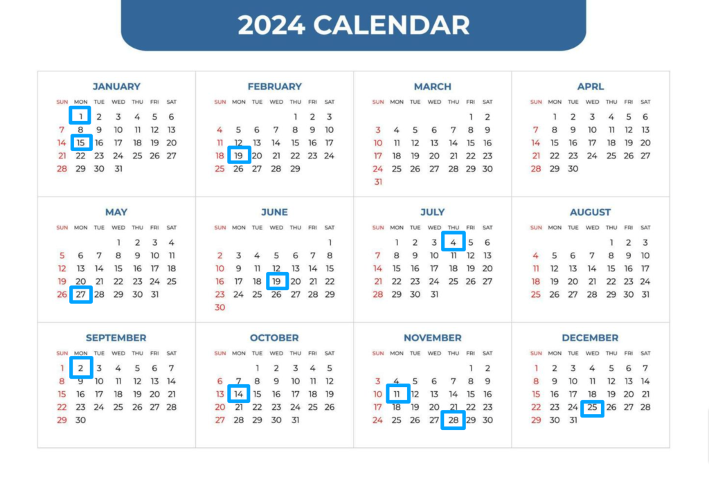 2024 USPS Holidays Calendar U.S. Post Office Holidays