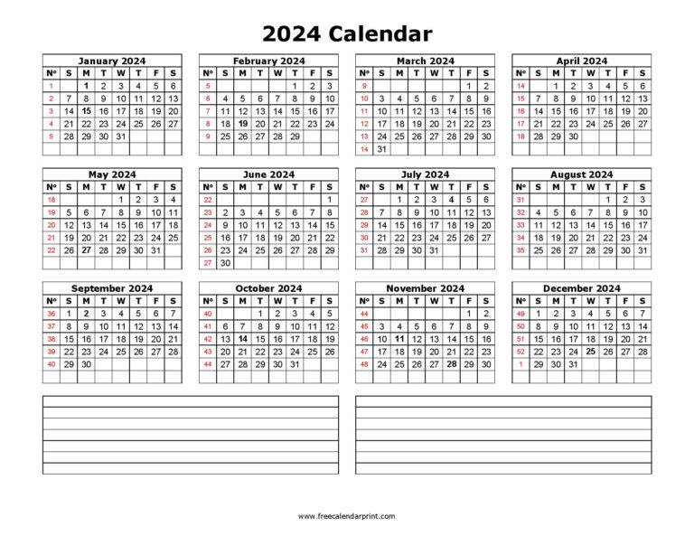 Free Printable 2024 Calendar Template (PDF, Word)