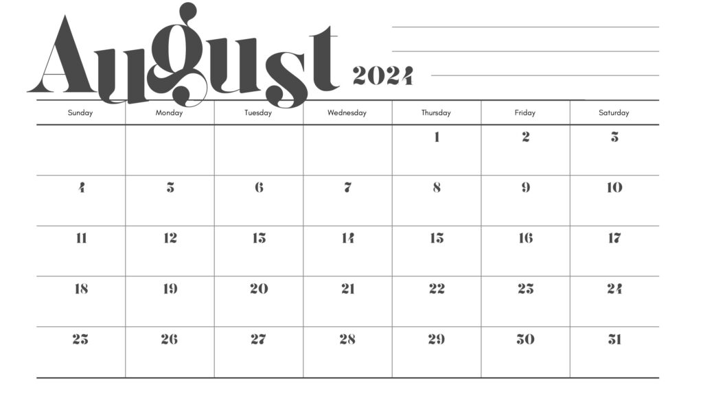 August 2024 Calendar Printable