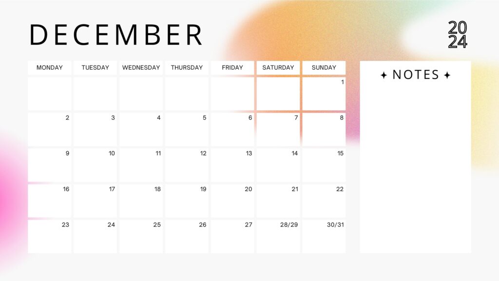 December 2024 Calendar with Notes