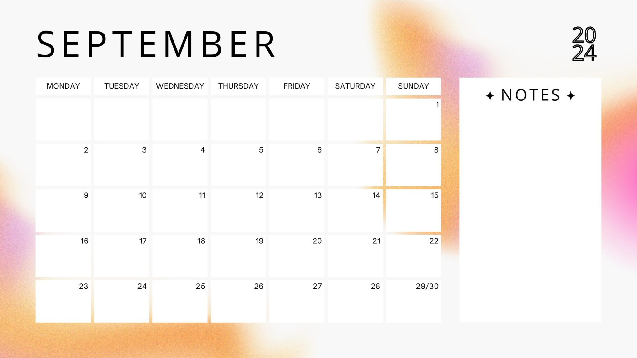 Free Printable September 2024 Calendar PDF Templates