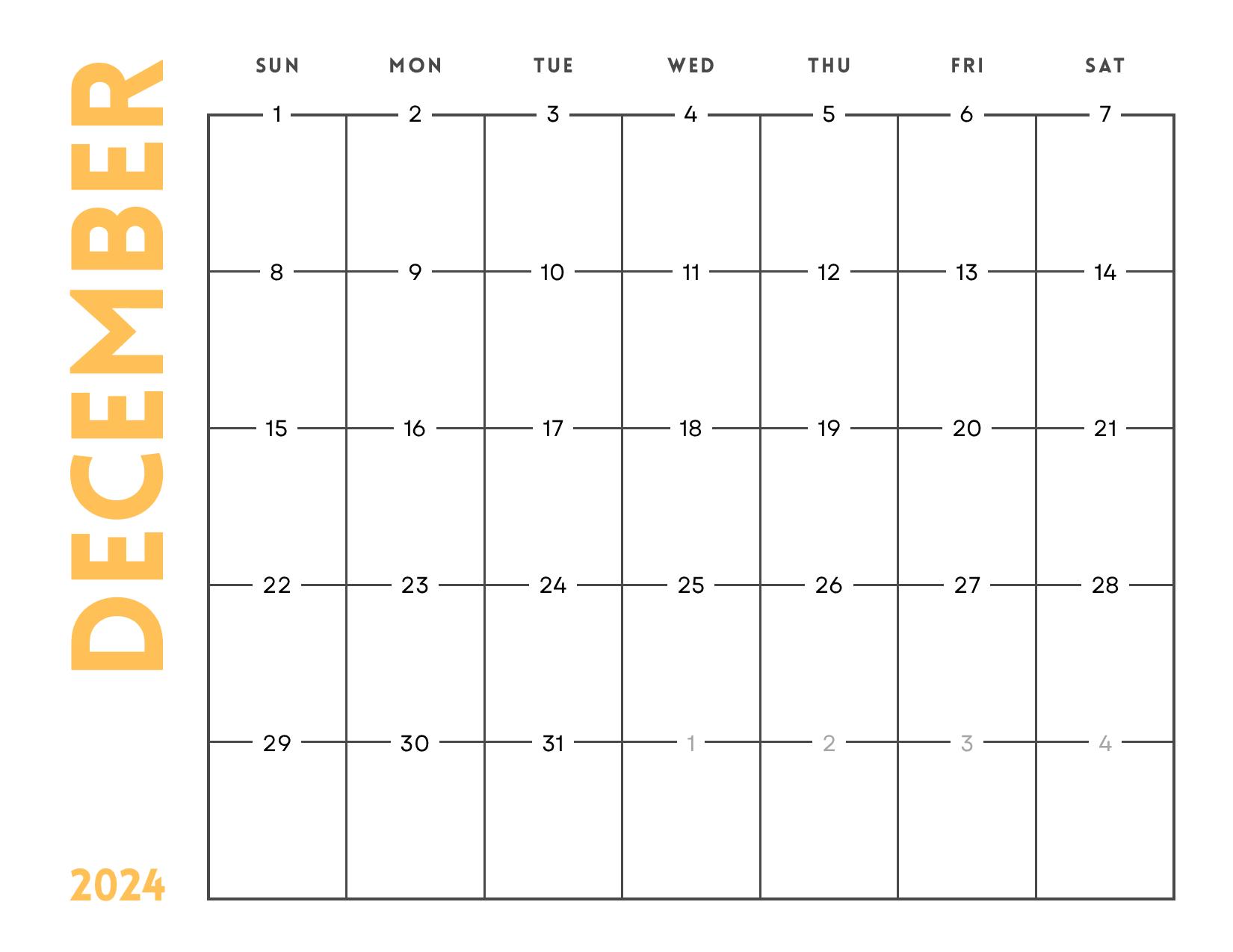 Free Printable December 2024 Calendar PDF Templates