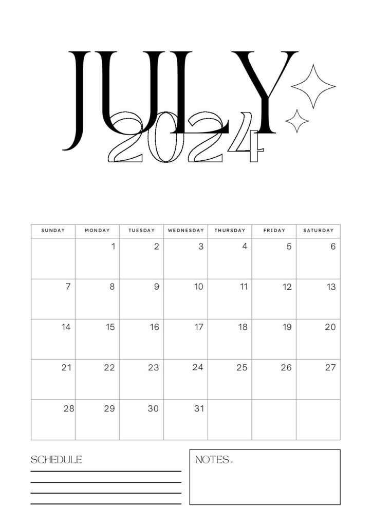 Printable July 2024 Calendar