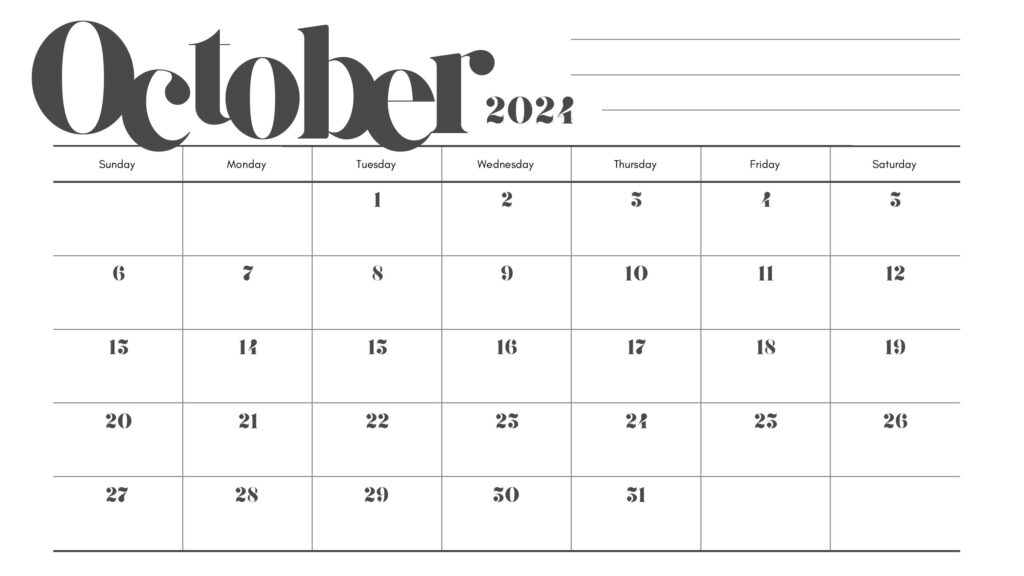 October 2024 Calendar Printable