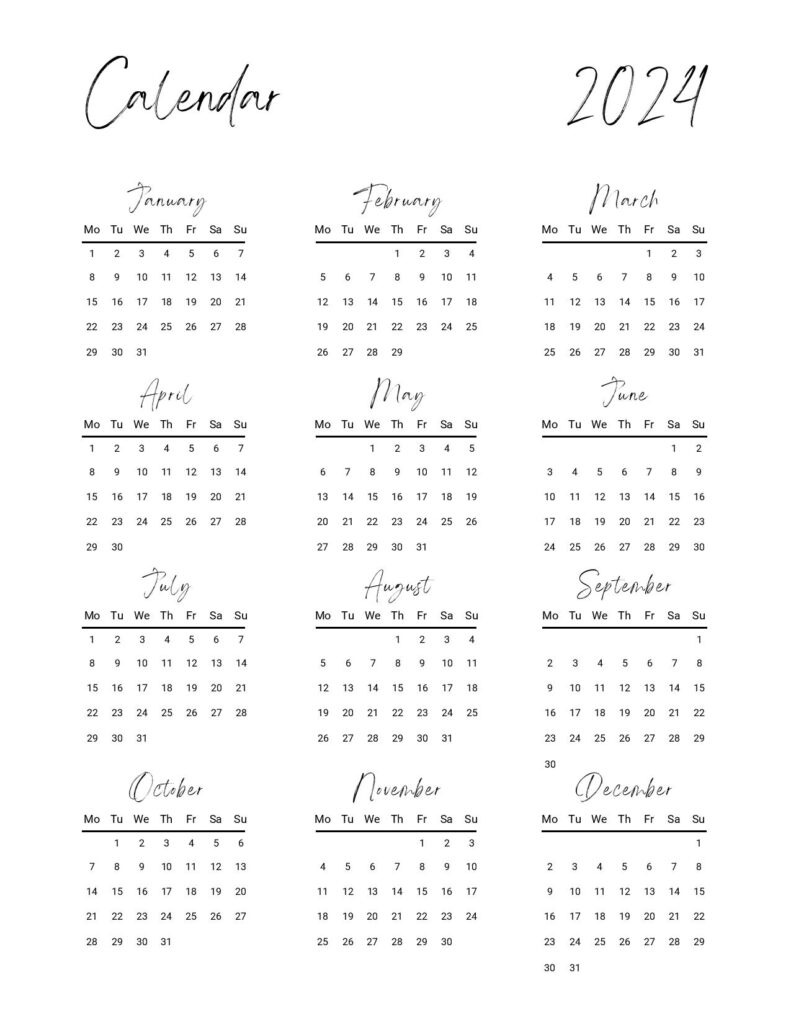 2024 Printable Calendar