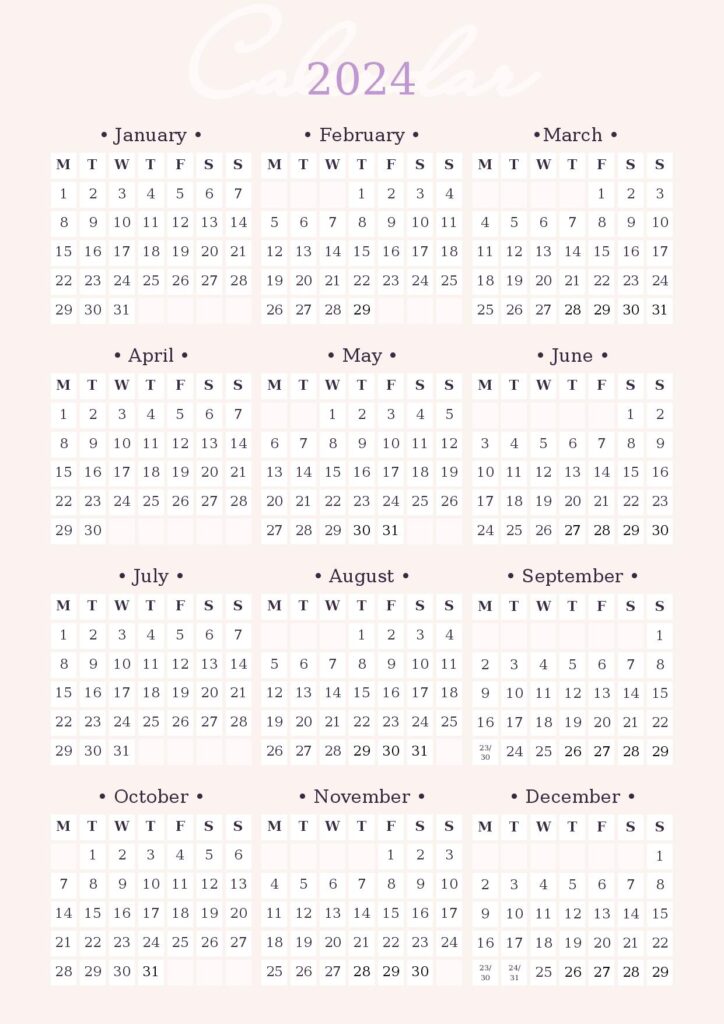 Yearly 2024 Calendar Printable