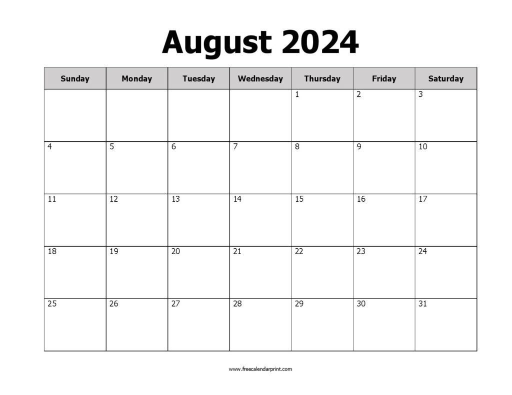 Free Printable August 2024 Calendar Pdf Templates