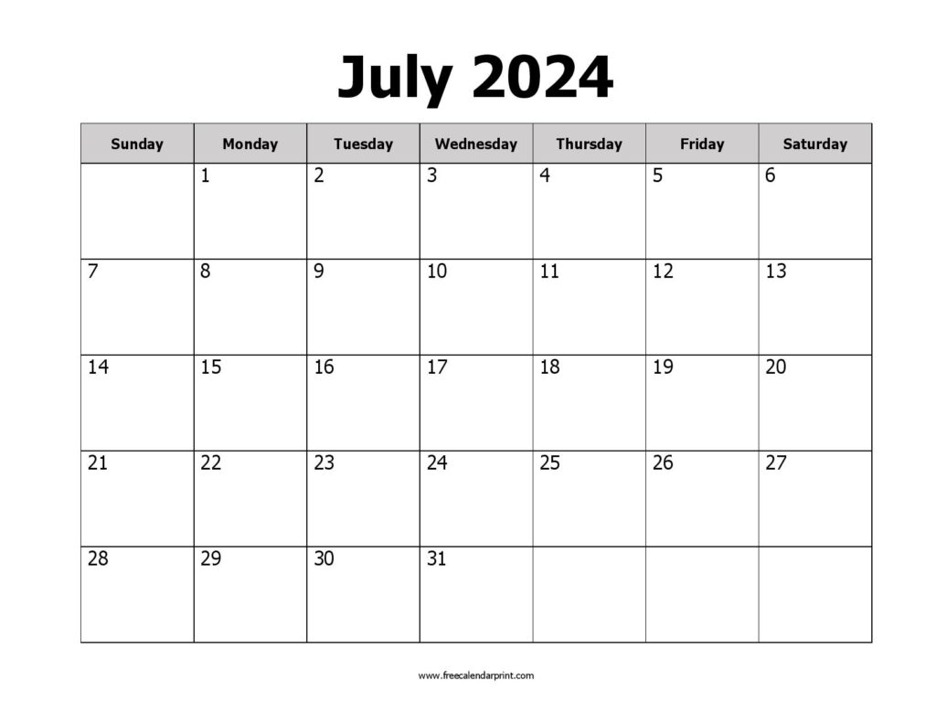 Blank July 2024 Calendar