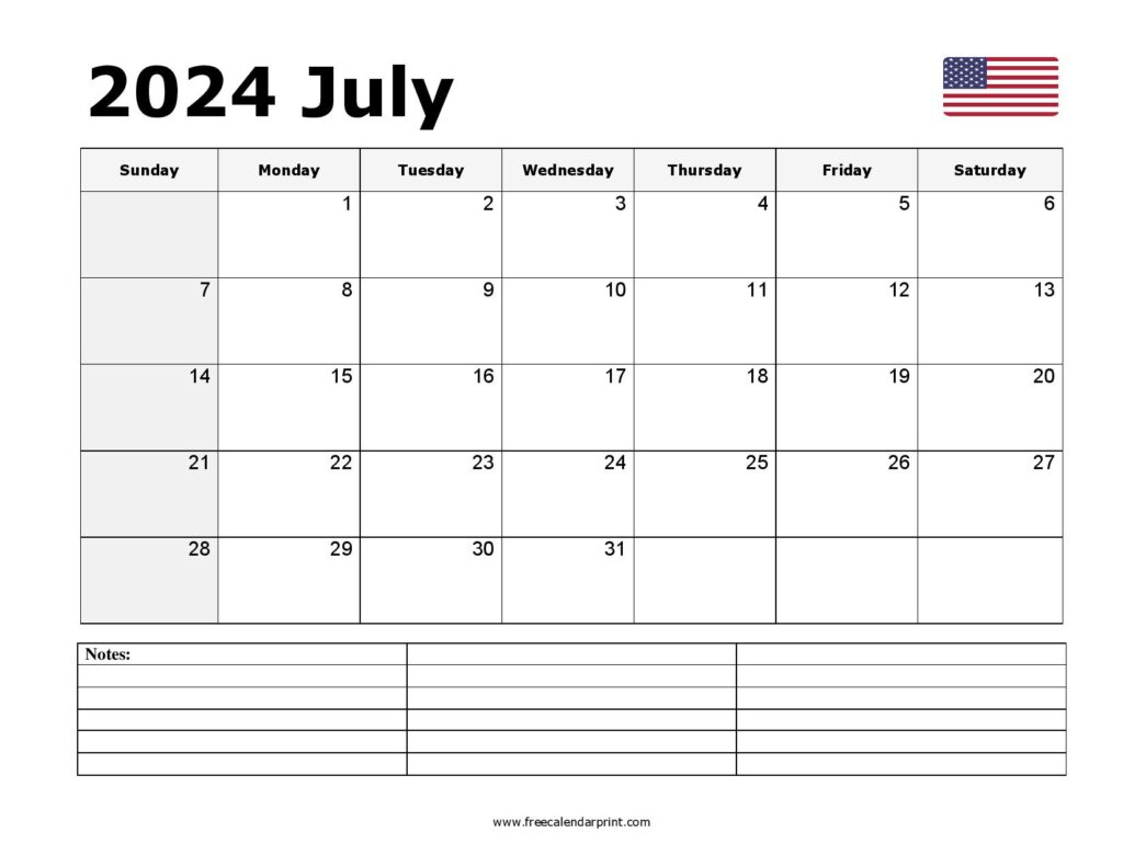 Free July 2024 Calendar