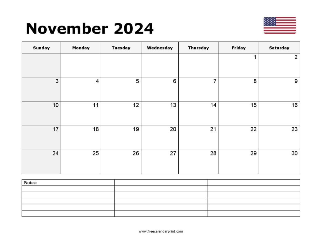 Free Printable November 2024 Calendar PDF Templates