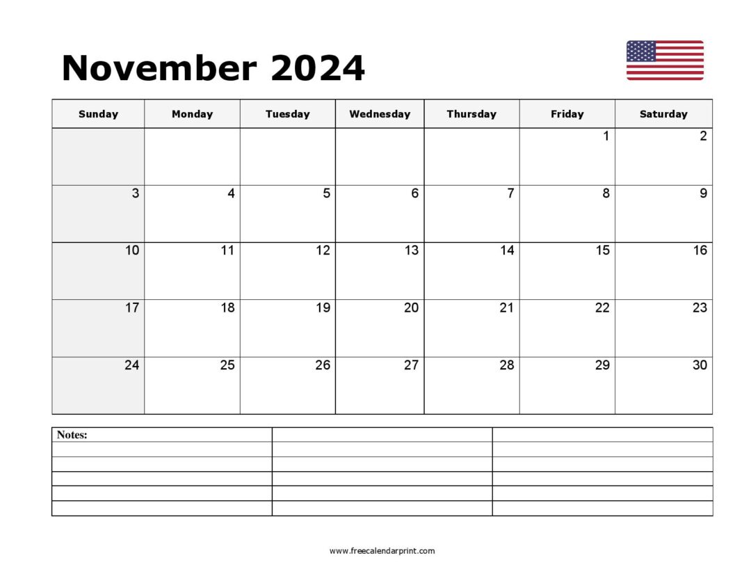 Free Printable November 2024 Calendar PDF Templates