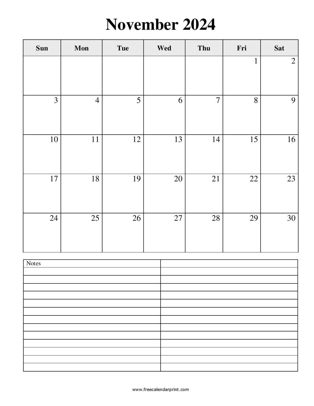 Free Printable November 2024 Calendar PDF Templates