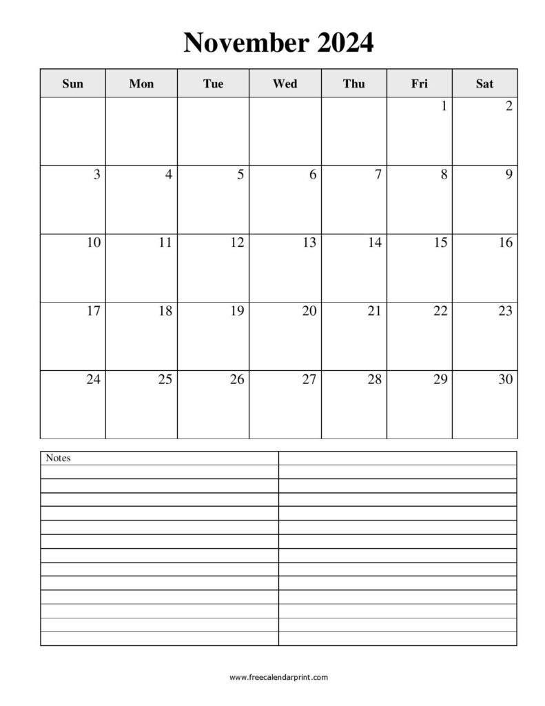 Free Printable November 2024 Calendar PDF Templates