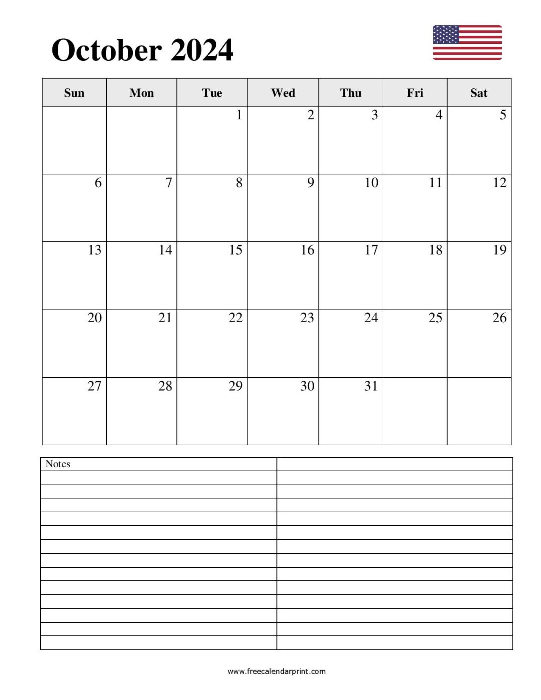 Free Printable October 2024 Calendar PDF Templates