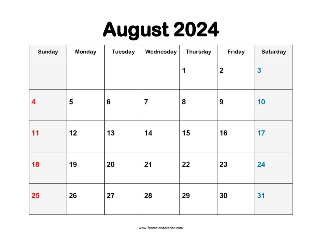 August 2024 Printable Calendar