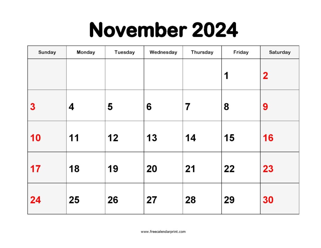 Blank November 2024 Calendar Printable