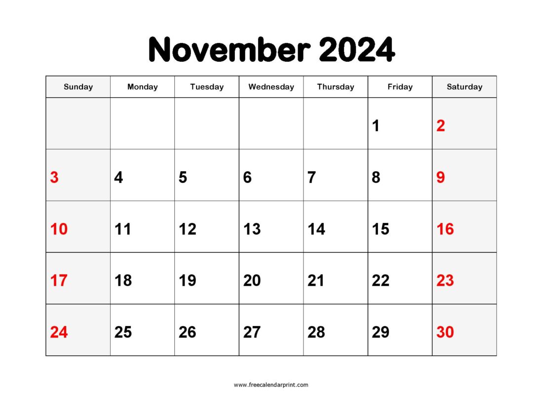 Free Printable November 2024 Calendar PDF Templates