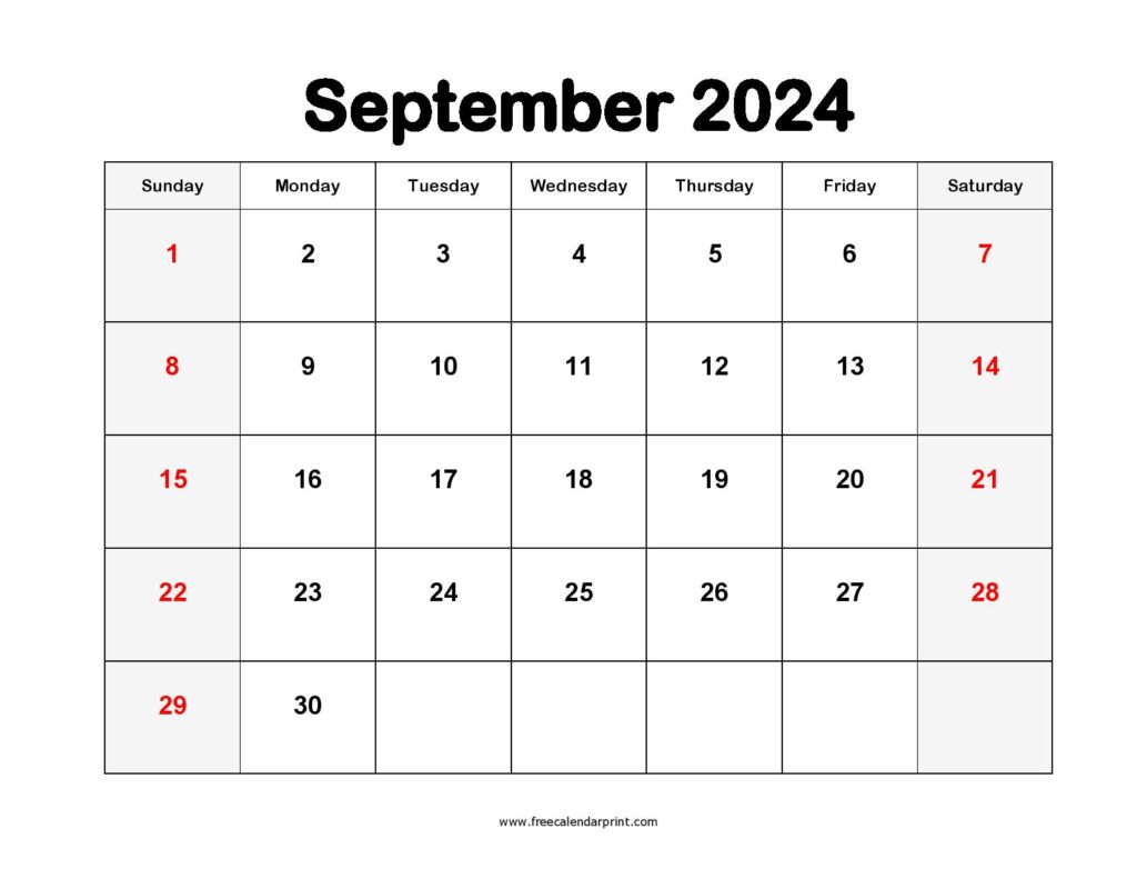 Free Printable September 2024 Calendar PDF Templates