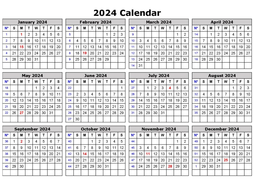 Free 2024 Calendar Template