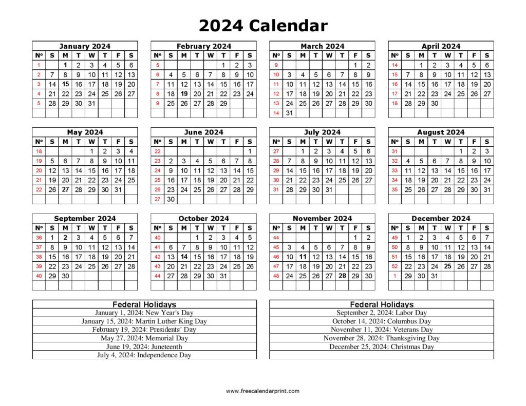 2024 USA Federal Holidays Calendar