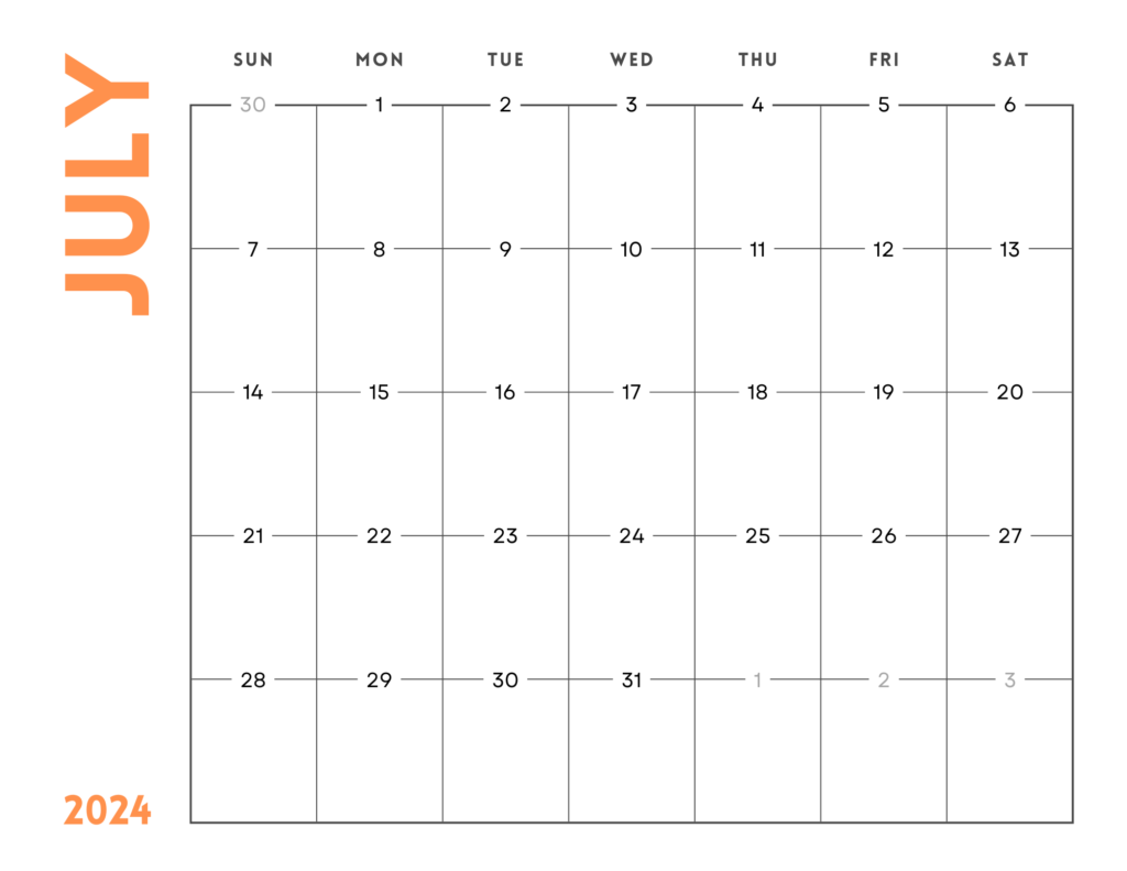 Blank July 2024 Calendar Printable