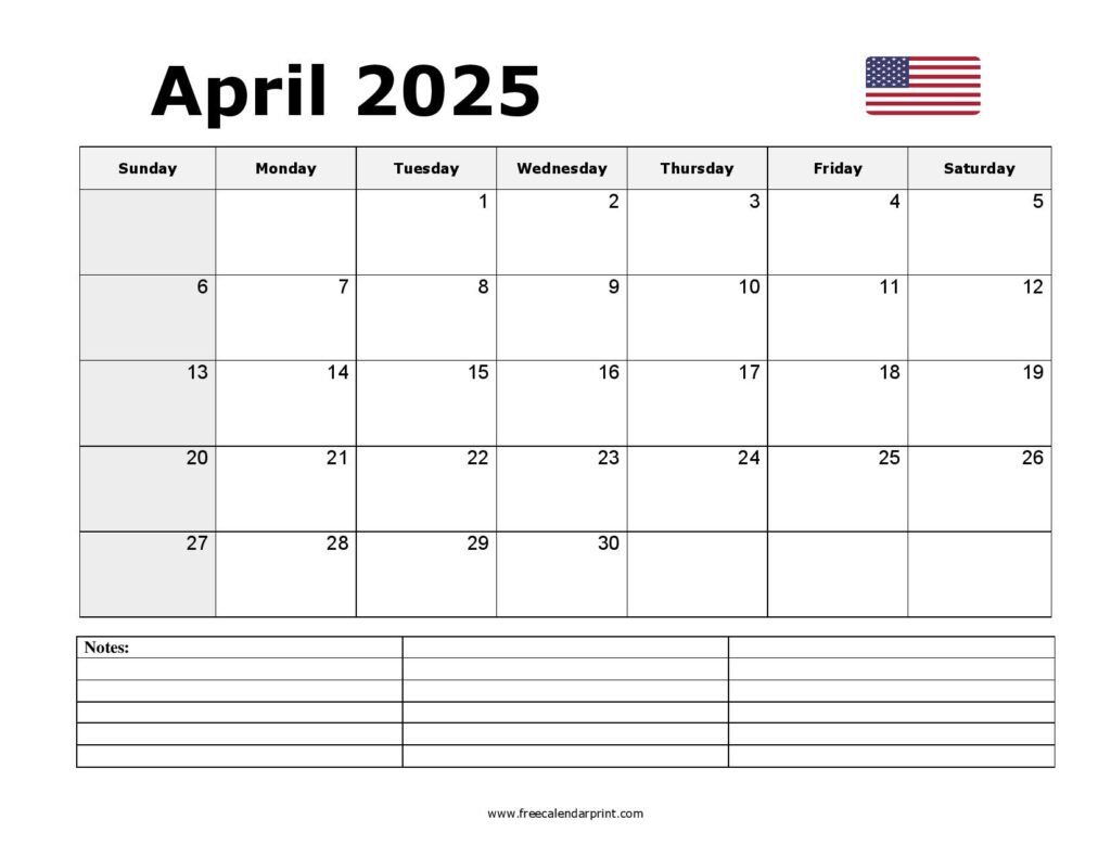 Free April 2025 Calendar