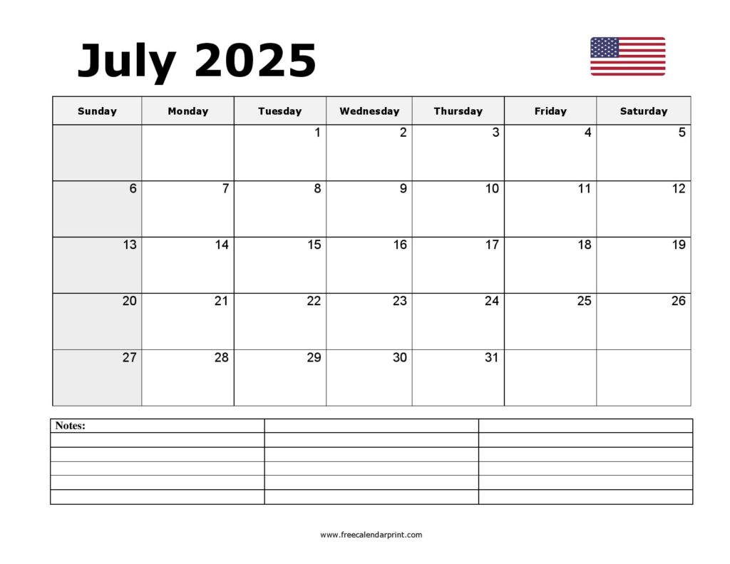 July 2025 Calendar Printable