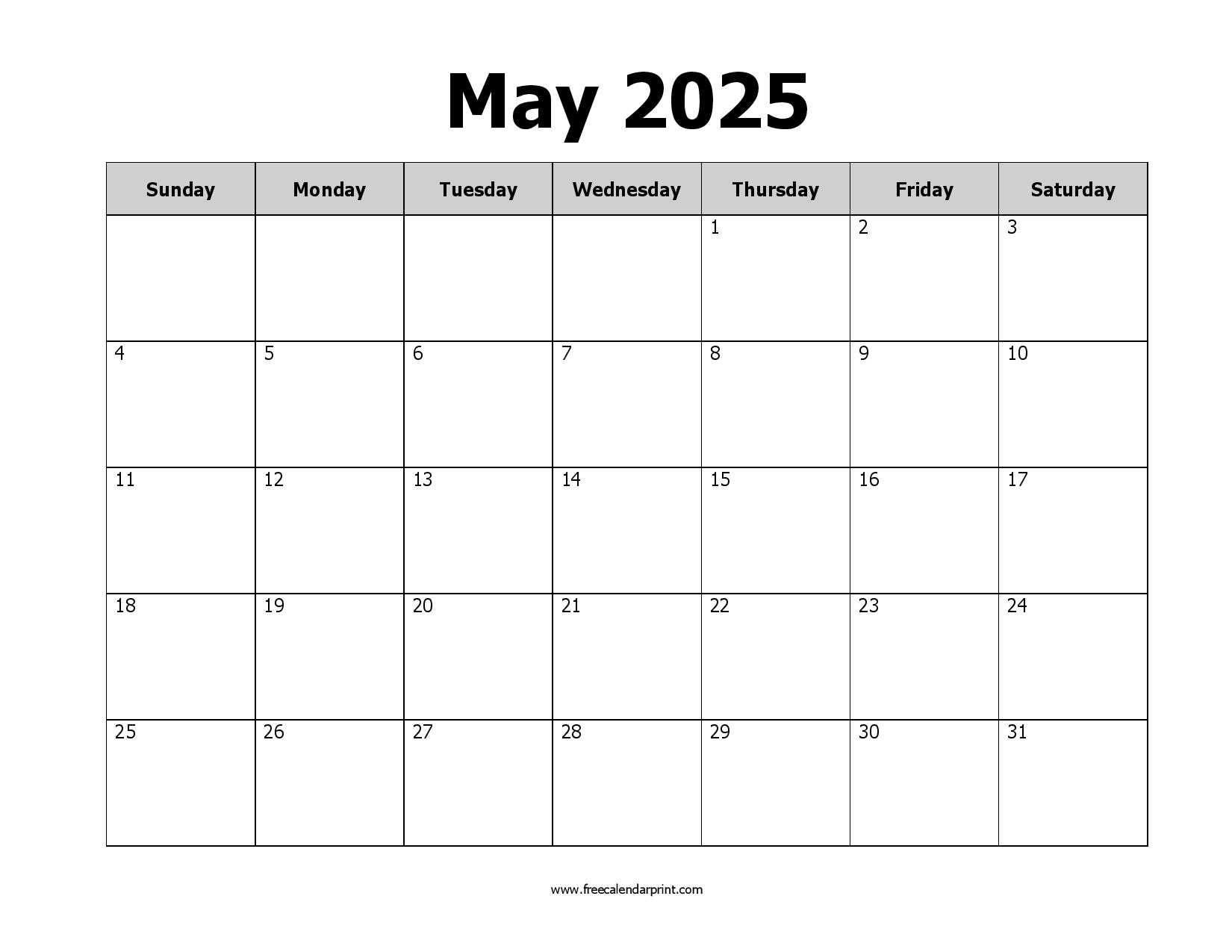 printable May 2025 calendar