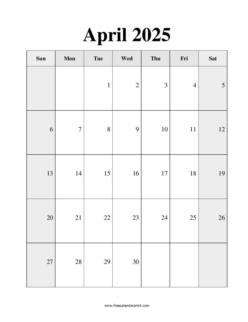 Printable April 2025 Calendar