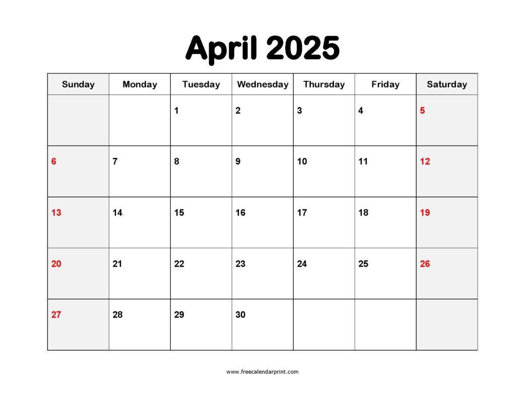 April 2025 Printable Calendar