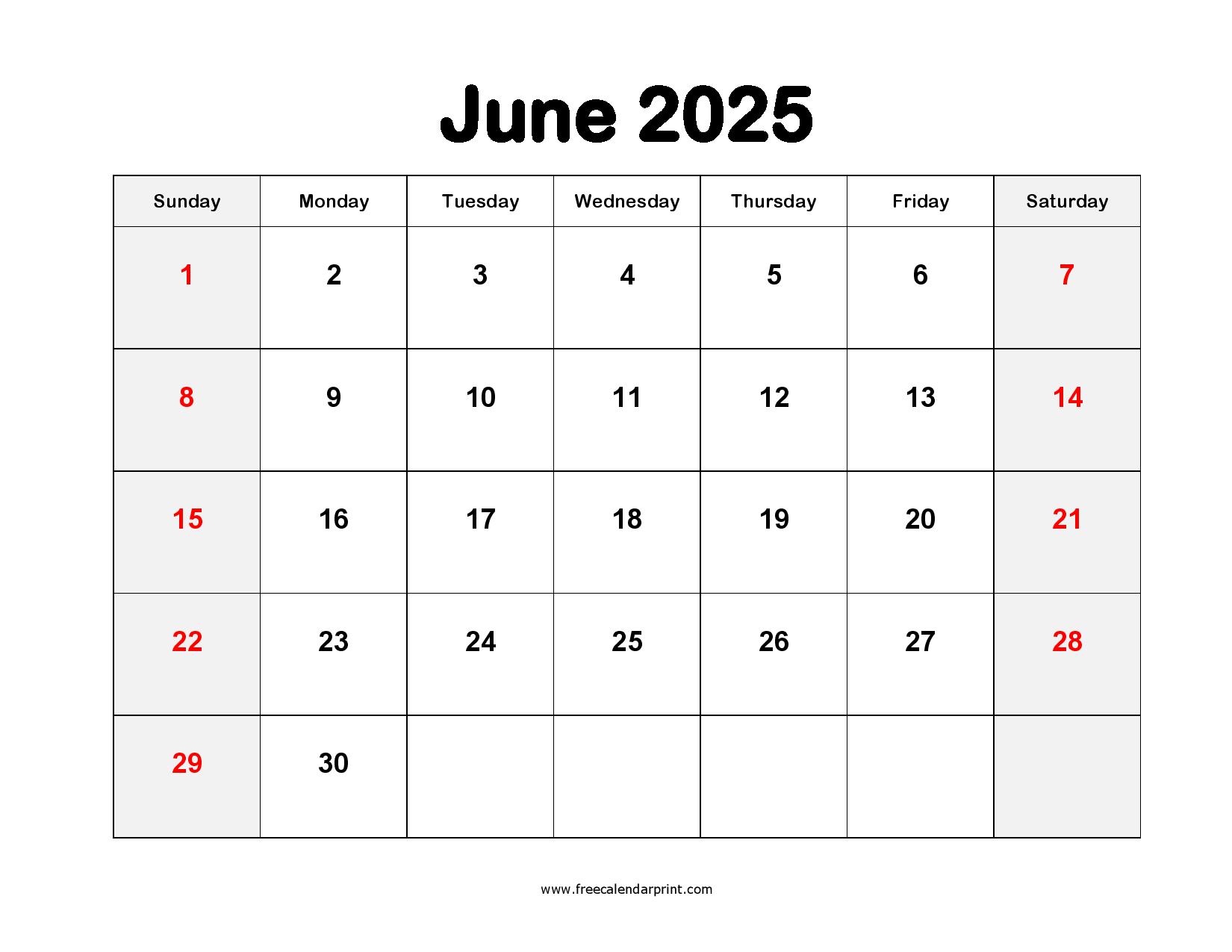 June 2025 Calendar Printable PDF Blank Free Templates