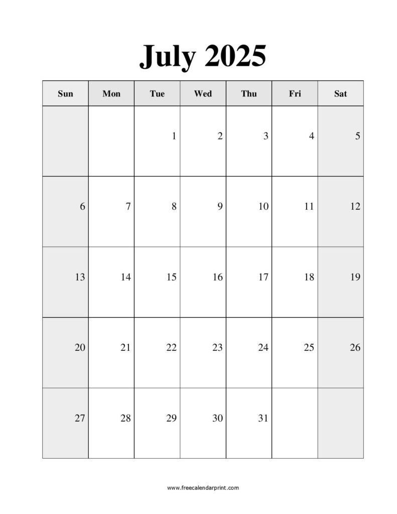 July 2025 Printable Calendar