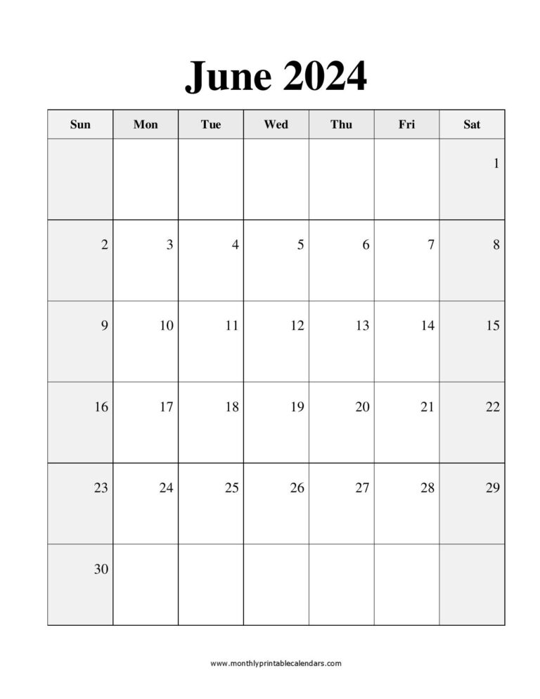 June 2024 Calendar Printable PDF Blank Free Templates