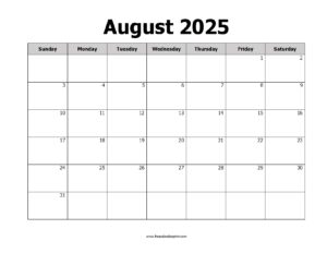 August 2025 Calendar Printable PDF Template