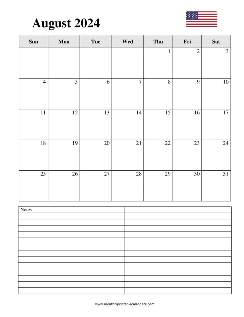 Free Printable Calendar August 2024