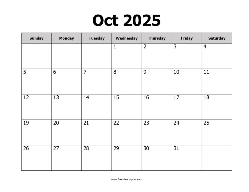 October 2025 Printable Calendar